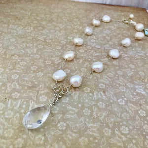 Freshwater Pearl and Crystal Quartz Necklace in Sterling Silver