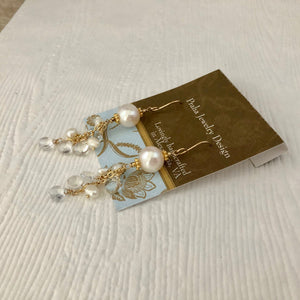 White Freshwater Pearl and White Topaz Earrings in 14K Gold Fill