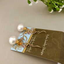Load image into Gallery viewer, Freshwater Pearl and Sapphire Drop Earrings in 14K Gold Fill
