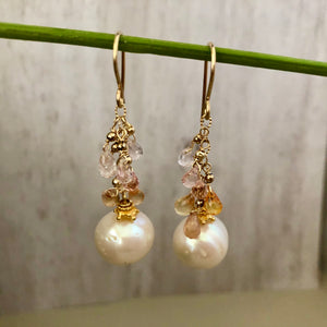 Freshwater Pearl and Sapphire Drop Earrings in 14K Gold Fill
