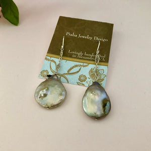 Bronze Coin Pearl Drop Earrings in Sterling Silver