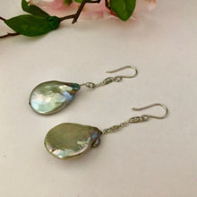 Load image into Gallery viewer, Bronze Coin Pearl Drop Earrings in Sterling Silver

