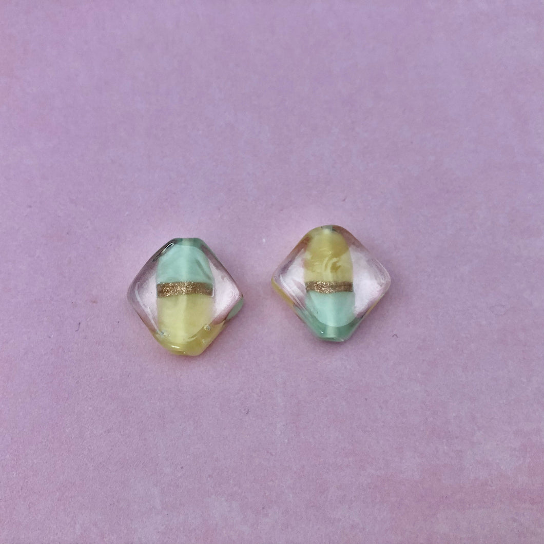 Czech Pastel Diamond-Shape Lampwork Beads