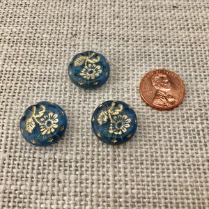 Denim Blue Daisy Coin-Shape Beads,15MM
