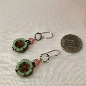 Czech Glass Flower Earrings in Sterling Silver