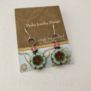 Czech Glass Flower Earrings in Sterling Silver