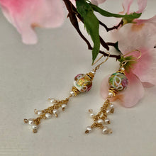 Load image into Gallery viewer, Murano White and Pink Wedding Cake Dangle Earrings In 14K Gold Fill
