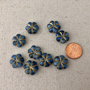 Blue Puffed Flower Czech Glass Beads