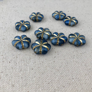 Blue Puffed Flower Czech Glass Beads