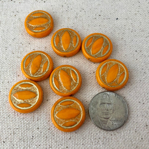 Orange and Gold Coin Beads, Czech 18MM