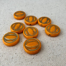 Load image into Gallery viewer, Orange and Gold Coin Beads, Czech 18MM

