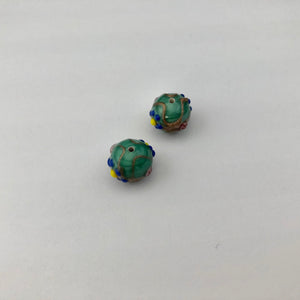 Round, Green Czech Lampwork Beads