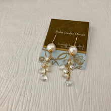 Load image into Gallery viewer, White Freshwater Pearl and White Topaz Earrings in 14K Gold Fill
