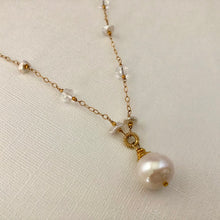 Load image into Gallery viewer, Freshwater Pearl and White Topaz Necklace in 14K Gold Fill
