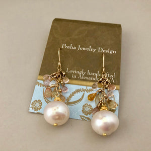 Freshwater Pearl and Sapphire Drop Earrings in 14K Gold Fill