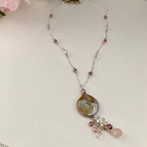 Bronze Baroque Coin Pearl Drop Necklace in Sterling Silver