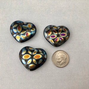 Large Black Rainbow Glass Heart Beads, Czech 30MM