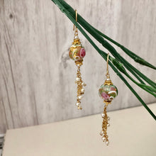 Load image into Gallery viewer, Murano White and Pink Wedding Cake Dangle Earrings In 14K Gold Fill
