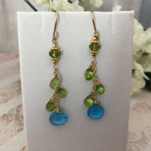 Load image into Gallery viewer, Swiss Blue Topaz and Peridot Earrings in 14K Gold Fill
