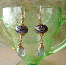 Load image into Gallery viewer, Blue Lampwork and Gemstone Earrings in 14K Gold Fill
