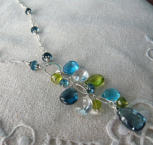 London and Swiss Blue Topaz Dangle Necklace in Sterling Silver