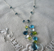 Load image into Gallery viewer, London and Swiss Blue Topaz Dangle Necklace in Sterling Silver
